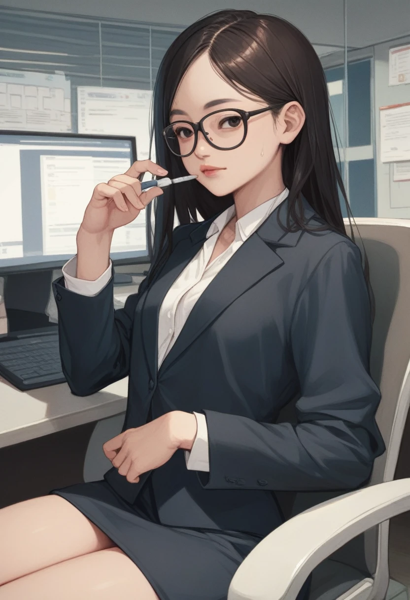  (KWAII, HANBOK, drama, Asian, imagem sem fundo:1.1)long hair,small breasts,office lady,Glasses