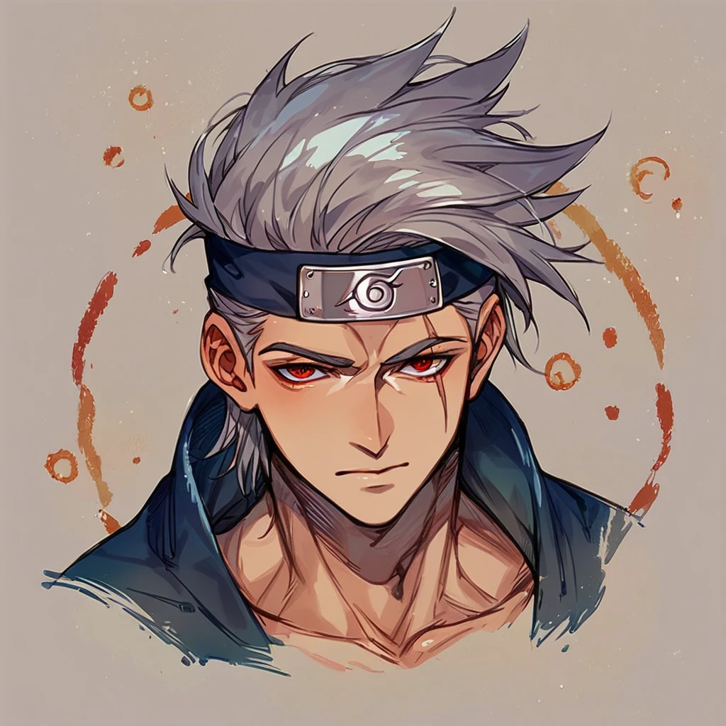 Faded Headshot, faded bottom, faded edges ,score_9,score_8_up,score_7_up,score_6_up,score_5_up, 1boy, kakashi, grey hair, covered mouth, mouth mask, red eye, scar across eye, forehead protector, parted bangs, digital illustration, disney, rule 63, full body, perfect anatomy, perfect face, abstract beauty, beautiful, centered, looking at the camera, approaching perfection, dynamic, moonlight, highly detailed, watercolor painting, artstation, concept art, smooth, sharp focus, illustration, portrait,