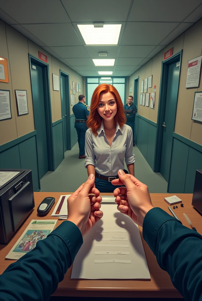 photograph of a beautiful redheaded mother who is scared, talking, caucasian, green eyes, red hair, best quality, photorealism, arm raised, smooth armpits, tank top, milf, waving, arm raised, giant hands,