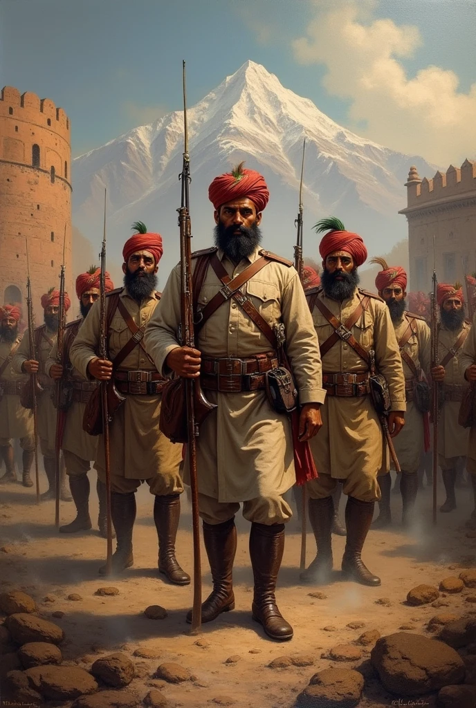 tribal pashtun warriors in isfahan iran , historical painting