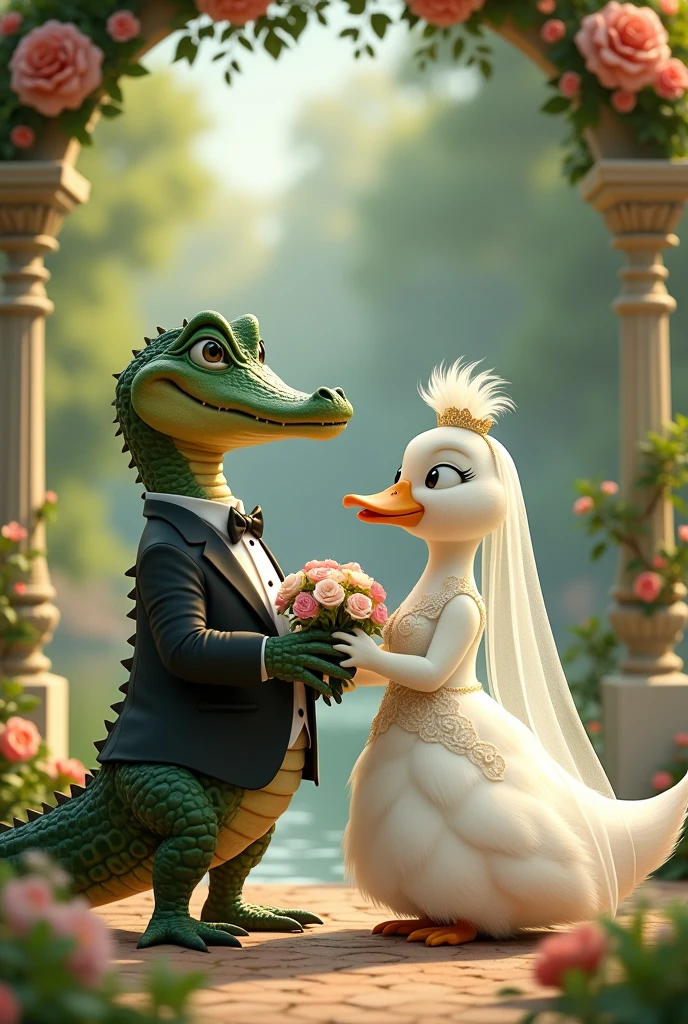Alligator dancing with Juliette and speakers in the background at the ball 