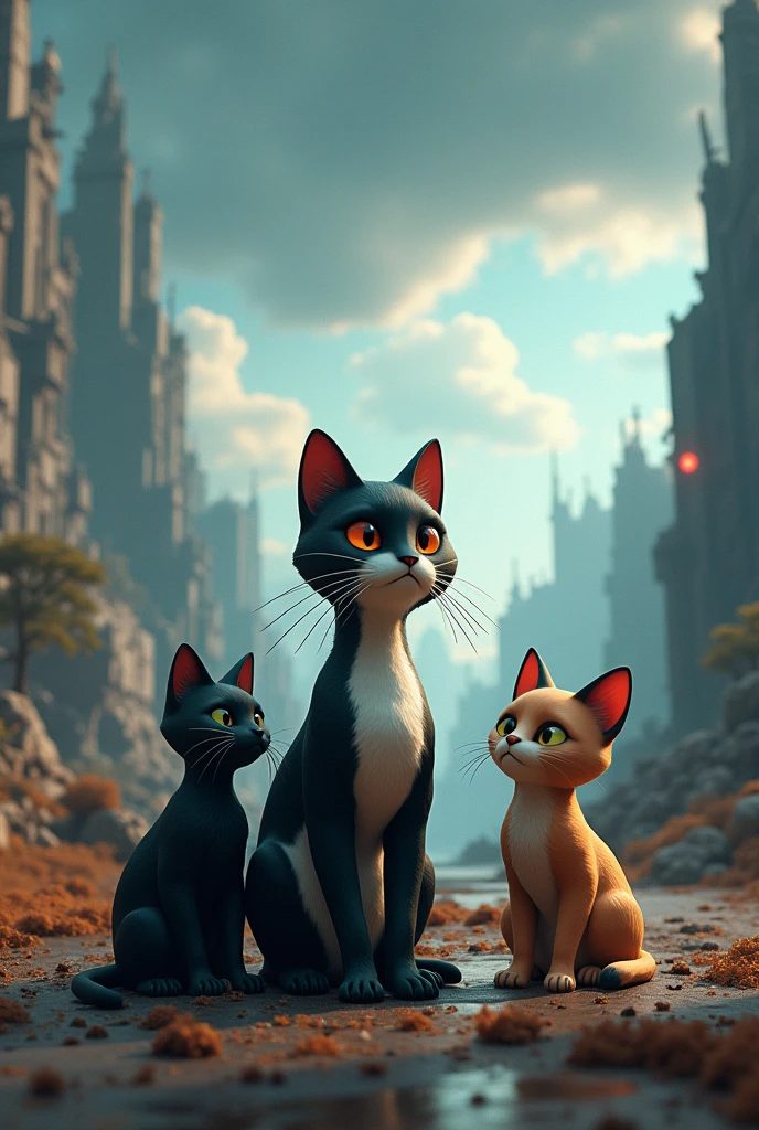 Concept art, cats, mixed, surreal, light and shadow, intricate details