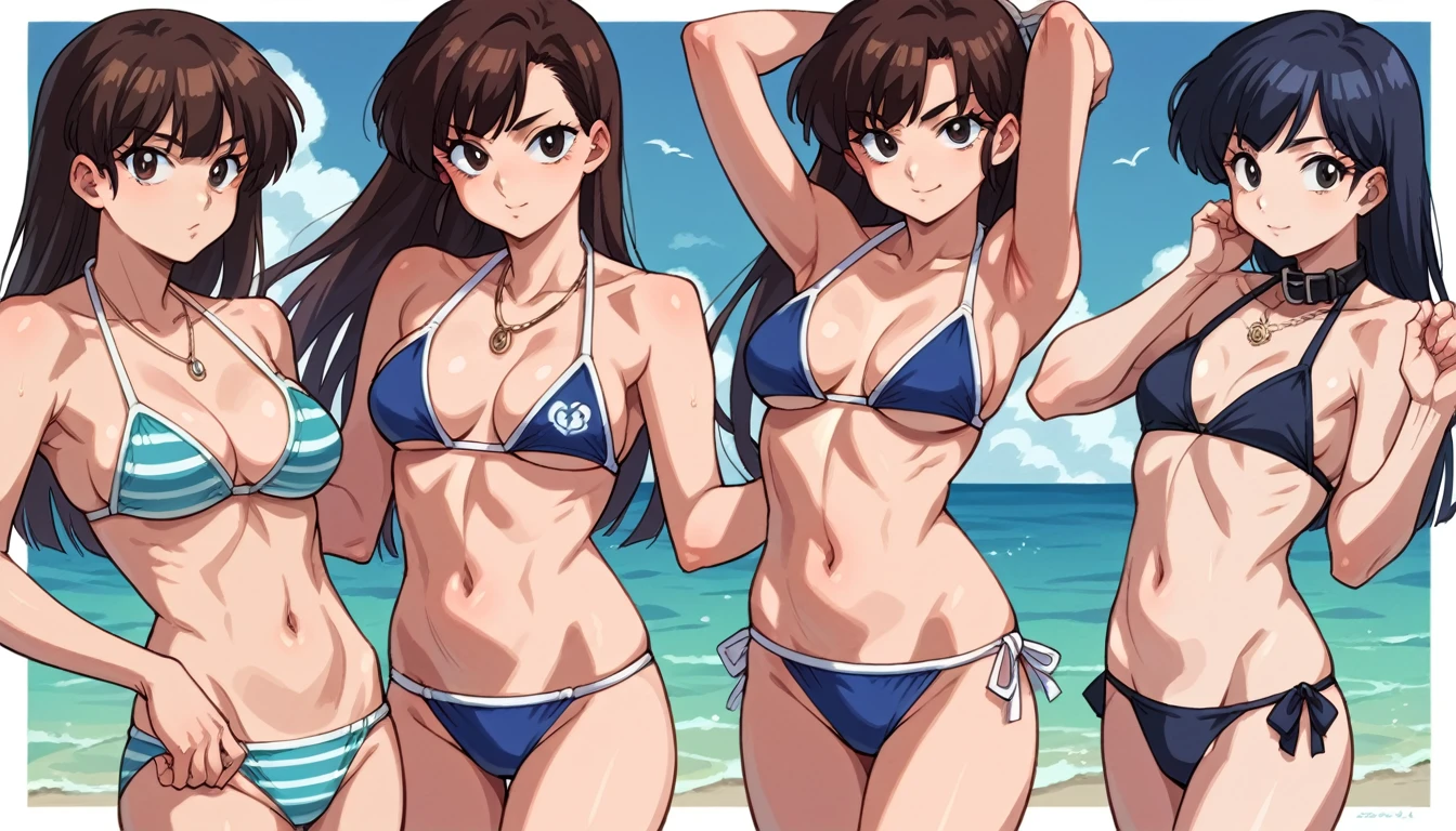 Anime girl in bikini with a necklace and collar around her neck., Seductive anime girl, is wearing a swimsuit, swimsuit, Fubuki, Realistic bikini, swimsuit, Inspired by Kusumi Morikage, inspired by Masamune Shirow, in a bikini, Monokini, moe anime art style, in bikini, Beautiful and seductive anime teenager