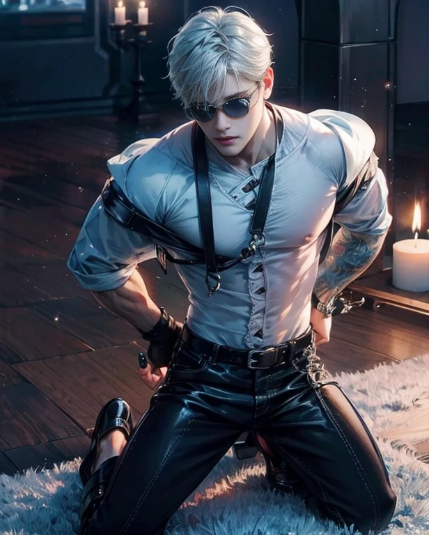 Man, male, young, boy, white hair, blue eyes, cat ear, shirtless , medieval, neko, gsyo ear