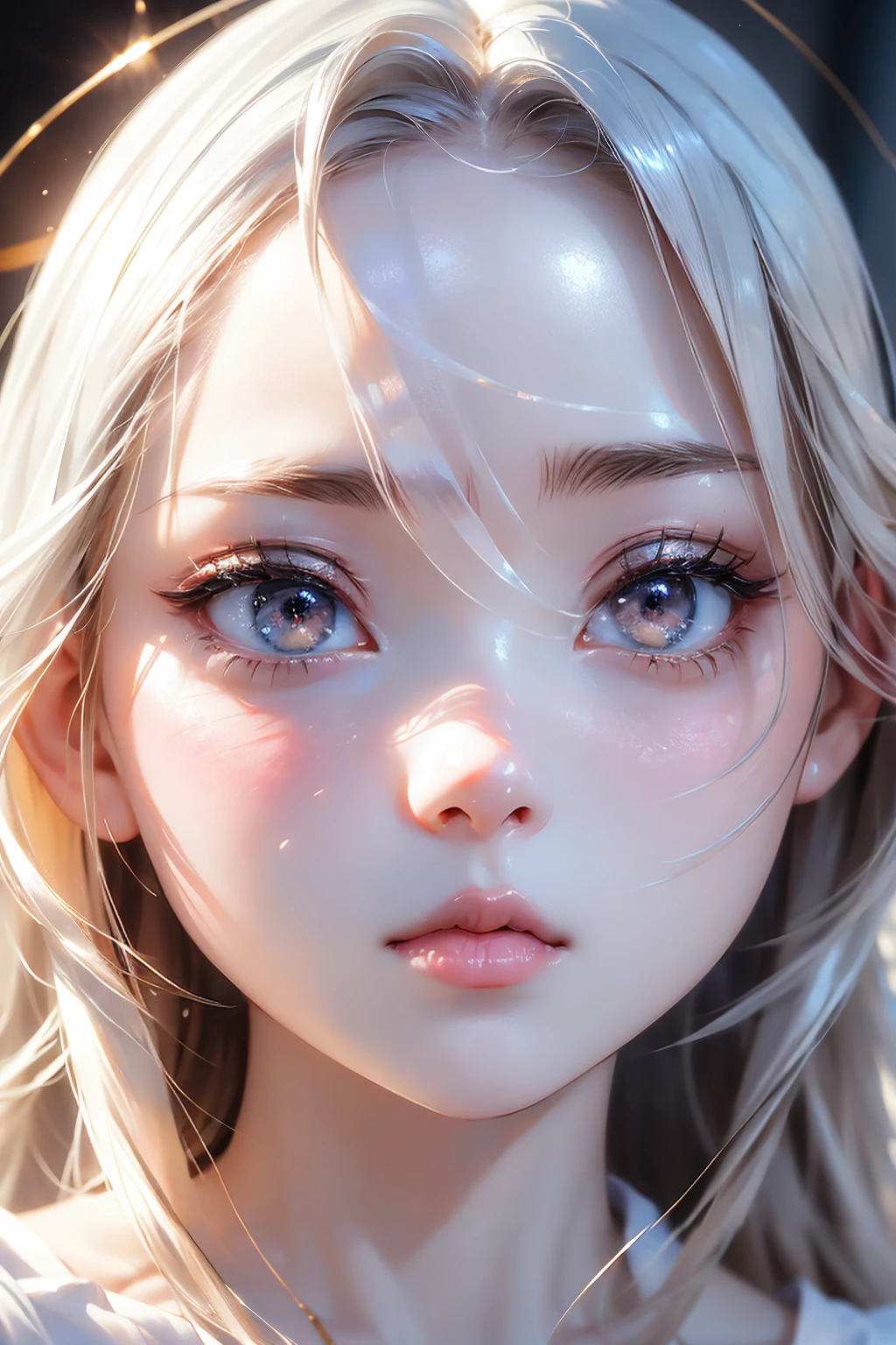 ((Anatomically correct depiction、masterpiece、Best Quality、8k))、Baby Face、Attractive beautiful almond-shaped eyes、((Wide-open whites of the eyes:1.1))、Long eyelashes、美しい桜colorの唇、A high, well-defined nose、color々Hairstyle、Beautiful and shiny hair、((Realistic:1.3))、Bold composition、Highly detailed face、Detailed、Golden Ratio Face、Ultra-high resolution、((Beautiful, translucent white skin:1.3))、漂い出るcolor気、Sweaty skin、Warm sunlight、Sidelong glance