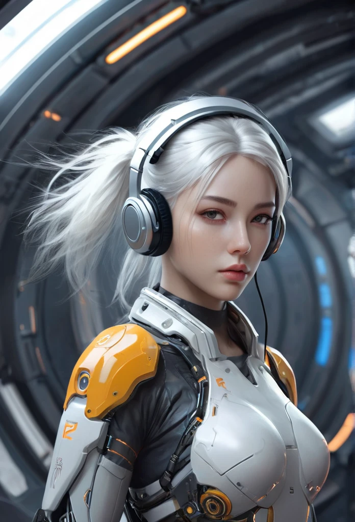 (best quality),(real),(masterpiece),absurdres,realistic,there is a woman with headphones on in a space station, girl wearing headphones, cgsociety 9, cyborg - girl with silver hair, female cyberpunk anime girl, beutiful white girl cyborg, cyberpunk beautiful girl, cyberpunk anime girl, beutiful girl cyborg, cute cyborg girl, beautiful cyborg girl, cyberpunk anime art, korean artist, anime cyborg, realistic anime style at pixiv, artgerm. anime illustration, guweiz on pixiv artstation, cgsociety - w 1 0 2 4 - n 8 - i, stanley artgerm lau, digital advanced anime art, portrait anime girl, anime fantasy artwork, perfect anime cyborg woman, heise-lian yan fang, guweiz on artstation pixiv, realistic anime art style, realistic anime 3 d style, stunning cgsociety, female anime character, wlop painting style, cgsociety and fenghua zhong, girl with white hair, realistic anime artstyle