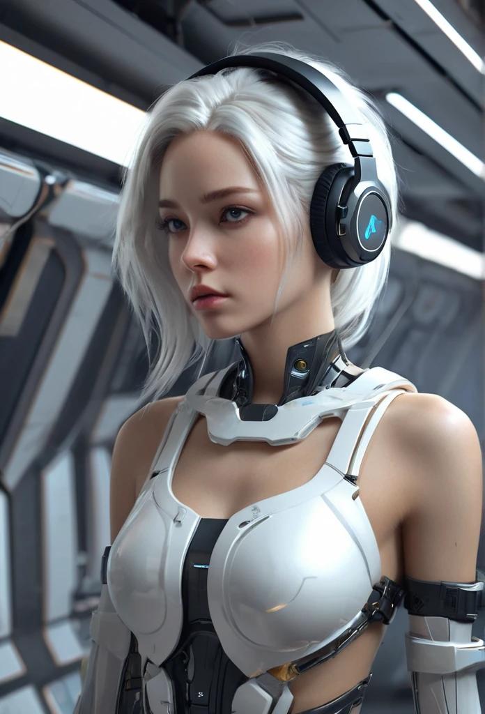 (best quality),(real),(masterpiece),absurdres,realistic,there is a woman with headphones on in a space station, girl wearing headphones, cgsociety 9, cyborg - girl with silver hair, female cyberpunk anime girl, beutiful white girl cyborg, cyberpunk beautiful girl, cyberpunk anime girl, beutiful girl cyborg, cute cyborg girl, beautiful cyborg girl, cyberpunk anime art, korean artist, anime cyborg, realistic anime style at pixiv, artgerm. anime illustration, guweiz on pixiv artstation, cgsociety - w 1 0 2 4 - n 8 - i, stanley artgerm lau, digital advanced anime art, portrait anime girl, anime fantasy artwork, perfect anime cyborg woman, heise-lian yan fang, guweiz on artstation pixiv, realistic anime art style, realistic anime 3 d style, stunning cgsociety, female anime character, wlop painting style, cgsociety and fenghua zhong, girl with white hair, realistic anime artstyle