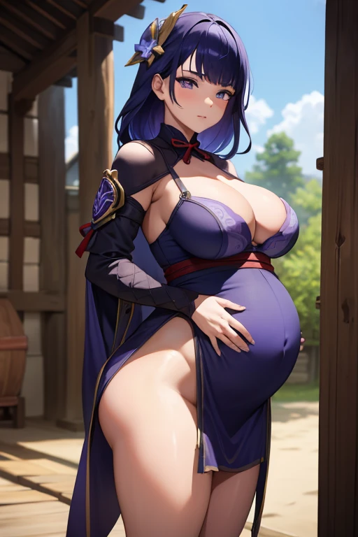 Raiden , big breasts, little ass, revealing short dress, pregnant, Set in medieval times 