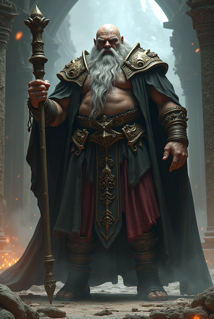 Human Wizard, huge man, with broad shoulders, hard and severe features ...