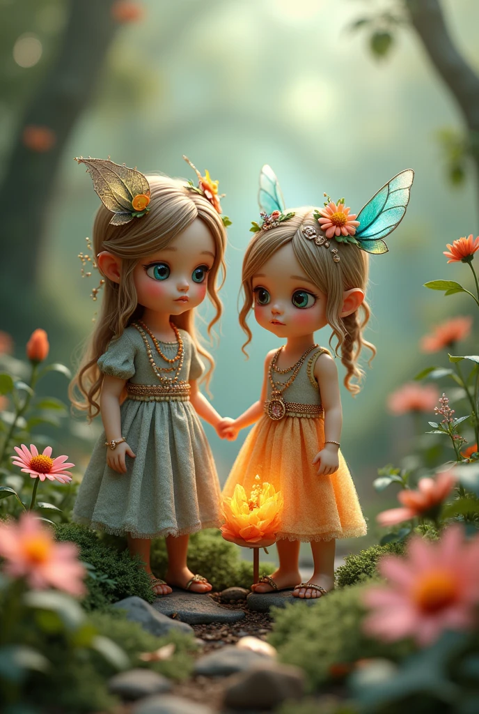Child girl with a fairy friend, children's book animation, floresta encantada --auto