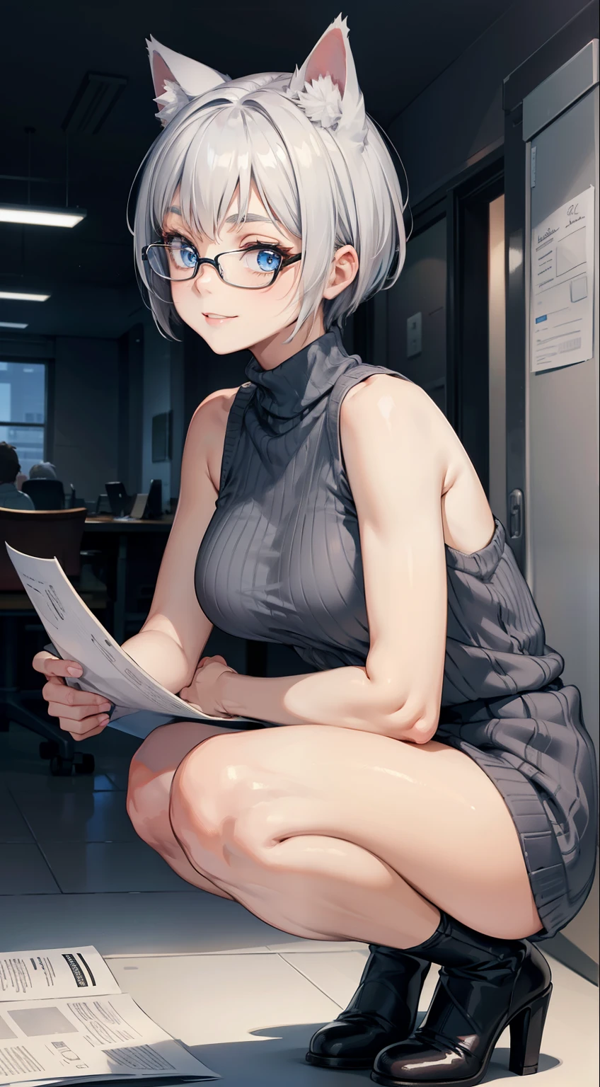 (1 cyborg loli)),((huge breasts, nipple fuck, naked pussy)),((urethral insertion)),((sitting in front of the viewer with legs apart, sitting in a viewer chair, attracts several monitors with defects )),((short white hair, blue eyes, with glasses, evil smile)), a factory, at night,