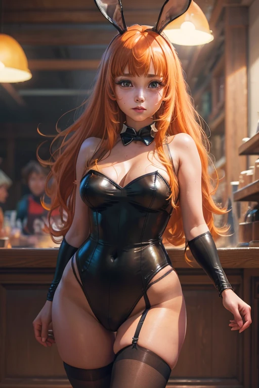 1female,solo, ,熟妇,middle cleavage breasts,Big breasts Thin waist,long leges, bare shoulders, Pornographic exposure, 独奏,(Background with:ln the forest,the rainforest,in summer) She has long orange hair,standing on your feet,Sweat profusely,drenched all over the body,seen from the front, hair straight,((( twintails))) orange hair, mostly cloudy sky,(((tmasterpiece),(Very detailed CG unity 8K wallpaper),best qualtiy,cinmatic lighting,detailed back ground,beatiful detailed eyes,Bright pupils,green color eyes,(Very fine and beautiful),(Beautiful and detailed eye description),ultra - detailed,tmasterpiece,)),facing at camera,A high resolution,ultra - detailed),revealing breasts,Bare genitalia, Lower body elevation,Raised sexy,Camel toes,Flushed complexion,Open-mouthed,frontage cat ear(Wearing: orange bathrobe, black corset with orange stocking, garter belt )nakeness, front view, cat ear