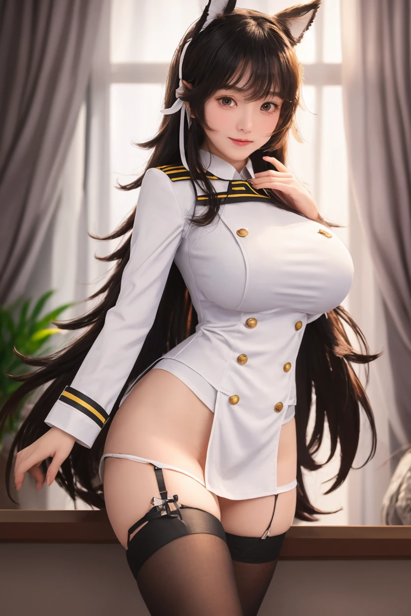 (Breastfeeding through clothing:1.1),Nipples are erect,(Nipples are visible:1.4,topless), (Puffy nipples,Big Breasts:1.2,Glowing Skin:1.5),((skirt lift:1.5)),((white pantie:1.5)),beautiful, masterpiece, Highest quality, Highly detailed face, Perfect lighting, One Girl, alone, Kiryuin Satsuki, blue eyes, Epaulettes, Narrow waist、Firm stomach, dress, good, jewelry, skirt, Thigh-high boots, Cowboy Shot, Expressionless, Simple Background
