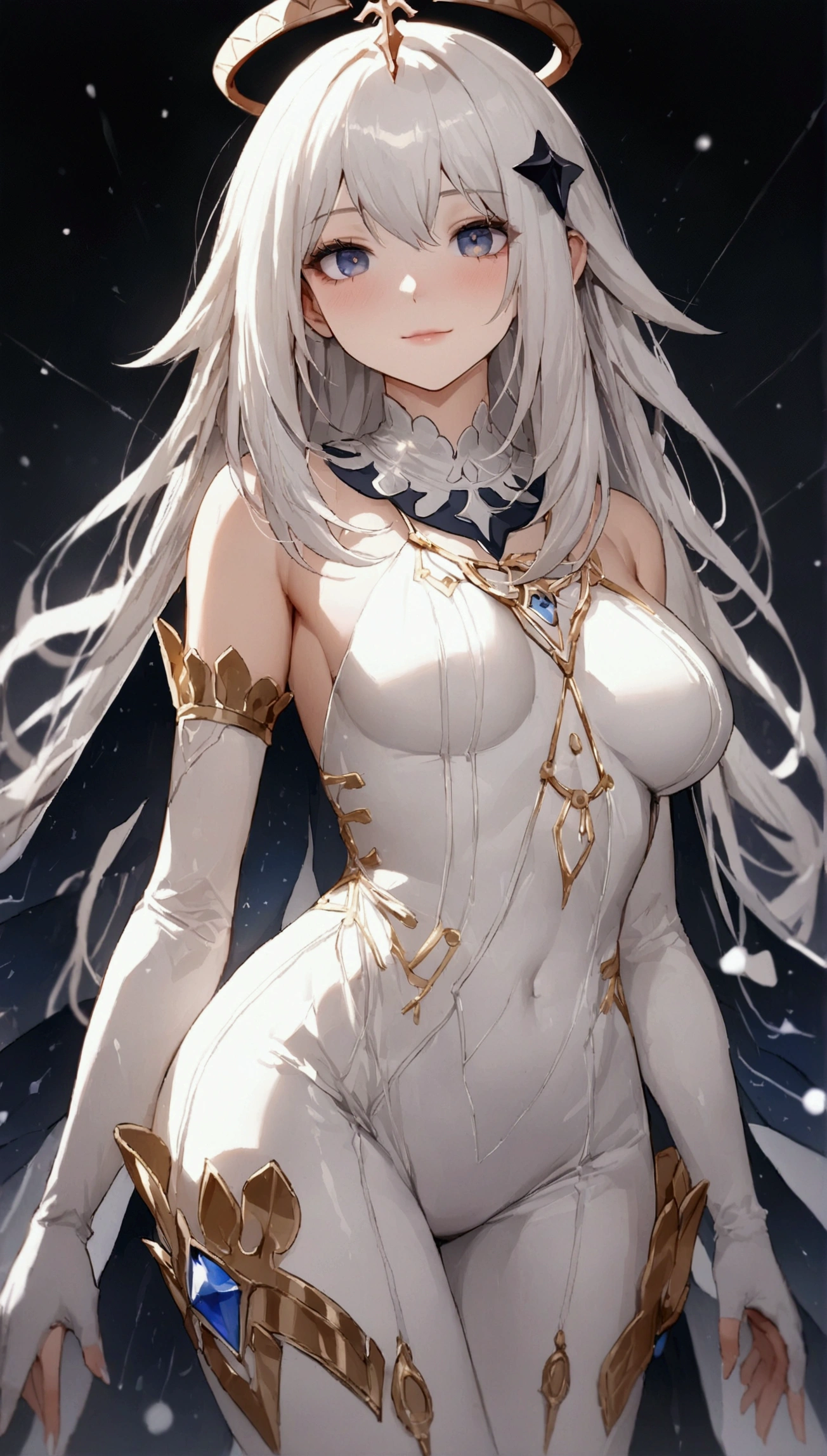 Beautiful slim young long-haired bangs in torn white fantasy armor with bare breasts, castle interior, UHD, River Fantasy, micro details, soft light, Photorealistic, proportional, hyper-detailing