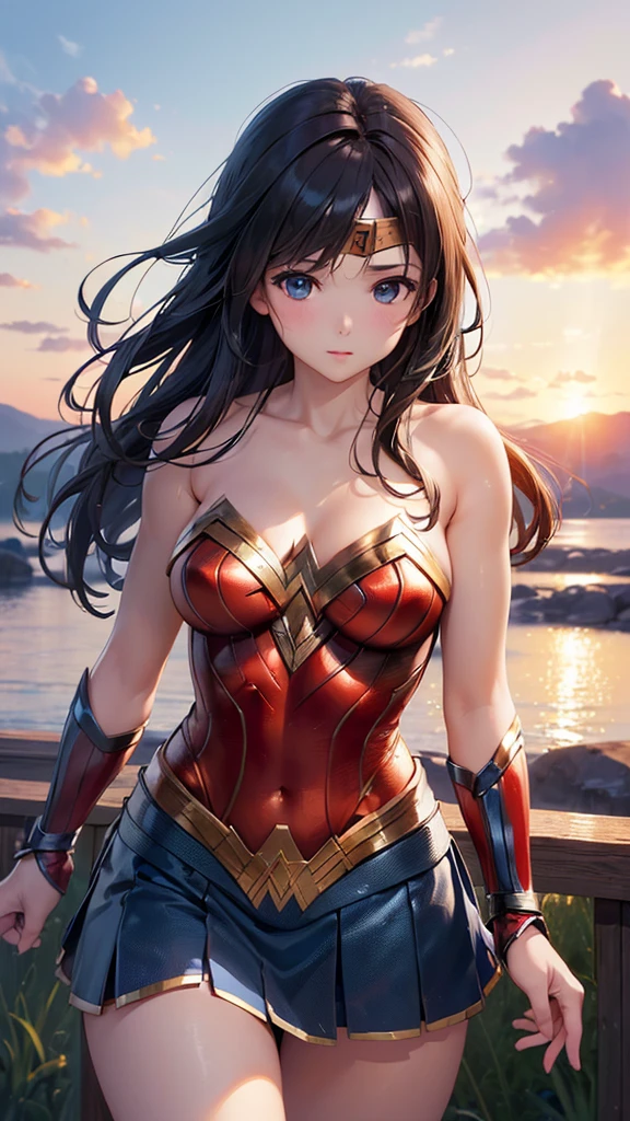 (((masterpiece))), (((High resolution)))、(((8K quality)))、(((Perfect Face)))、 , Looking into the camera, ((Best Qualityの目)), (Detailed face), (Detailed Texture),Complete your Wonder Woman cosplay、One Girl, Alone, High resolution, Anatomically correct, Best Quality, side、Wanderwoman&#39;s costume is based on LoRA、Drawing from head to toe、(((In the green swamp of the forest:2.0)))