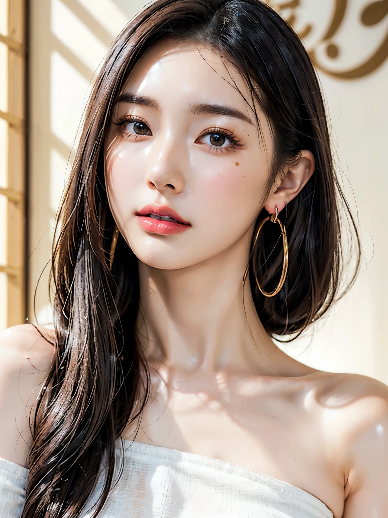 (UHigh resolution, retina, masterpiece, Accurate, Anatomically correct, Textured skin, Super Detail, Attention to detail, high quality, 最high quality, High resolution, 1080P, High resolution, 4K, 8k, 16k), (美しいAttention to detail目, Beautiful lip detail, Highly detailed eyes and face), Soft lighting, Physically Based Rendering, Vibrant colors,((((最high quality、masterpiece, 高精細CG8kイラスト, Graffiti art, Center Configuration, Highly detailed lights and shadows, wall, Highly detailed face and eyes,masterpiece, 最high quality, Alone, One girl, Glowing Skin, Hoop Earrings, [Splendid, Whimsical details, Slicked back hair, Fascinating, Bare shoulders, Crop top, Long trousers, Shallow depth of field, Contrasting, Professional Model, Facing forward, Portraiture , Symmetrical eyes,Detailed hands,Wavy Hair))), (Glowing Skin), (Wide-angle), Eye Reflexes、(Alone), (Pure Eros Face_1:0.33), (Urzan-6500:0.33)、Outdoor、(((Full Body Shot,Glossy thighs)))、smile