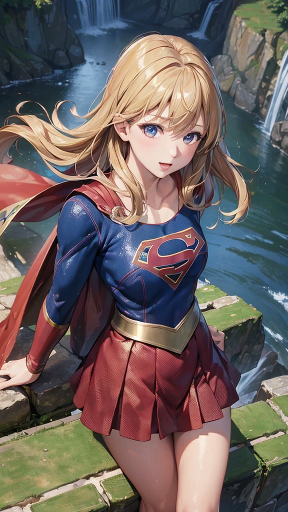 (((masterpiece))), (((High resolution)))、(((8K quality)))、(((Perfect Face)))、 , Looking at the camera, ((Highest qualityの目)), (Detailed face), (Detailed Texture), Complete supergirl cosplay、One girl, solo, High resolution, Anatomically correct, Highest quality, At the waterfall、Outdoor