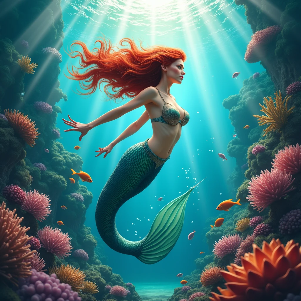 Mermaid Princess, by Jeremias Ketner, best quality, masterpiece, very aesthetic, perfect composition, intricate details, ultra-detailed