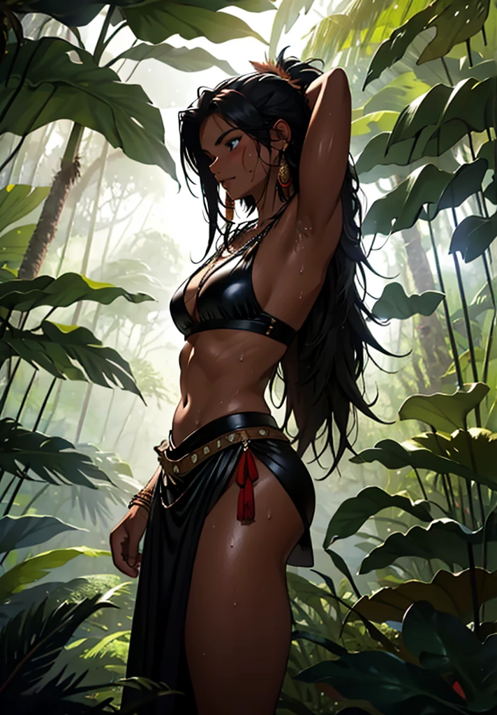 (high resolution, The pixels are perfect, luxurious illustration), (hyper qualit, Masterpiece, Ethereal: 1.4),(Solo:1.4),Let her，A woman，Squat while dancing，Realistis，((ass scratching ))，((From behind))， ((No bra))，(((nacked hip)))，wetted skin， the wallpaper，full bodyesbian，Carmelto,((Spread legs))，spilled milk,(((Only a grass skirt around the waist)))，The towel around your neck hangs down to your chest，Carmelto，a mature female，Black areola，female public hair，Armpit hairy，(((A MILF: 1.4))), (Curvy:1.35),((((Dark skin))))，long whitr hair，Curvy physique, Fitness model, Thick body,((Sexual suggestiveness))，