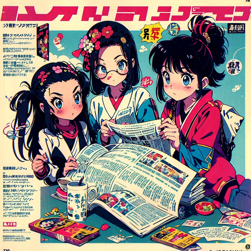 Old Japanese newspaper, 70s anime style