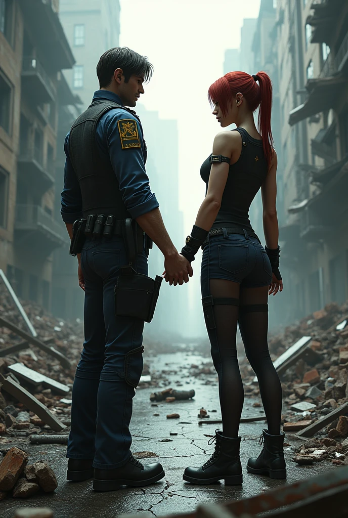 (ultra-detailed,highres,masterpiece:1.2),war zone doctor,blonde man and purple-haired woman embracing,gunshot wounds,blood,stethoscope,medical bag,overwhelming emotions,ruined buildings,smoke,flickering lights,dramatic scene,hopeful expressions,empathetic eyes,compassion,life-saving,love and care,urgent rescue,chaotic atmosphere,torn clothing,shattered glass,debris and dust,heroic efforts,battlefield background,determination,saving lives,vivid colors,contrast of pain and hope,surreal lighting,critical situation,unwavering strength,bravery and resilience,desperation mixed with determination,precise movements,healing hands,bloodstained gloves,medical expertise,heroism in the midst of chaos,deep connection,strong bond.