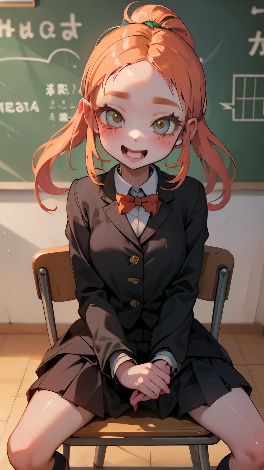 (Elementary school girl:1.3)、(Sit on a chair and spread your legs)、Orange Hair、ponytail、In the classroom、Laughter、((Femme fatale、Pervert girl))