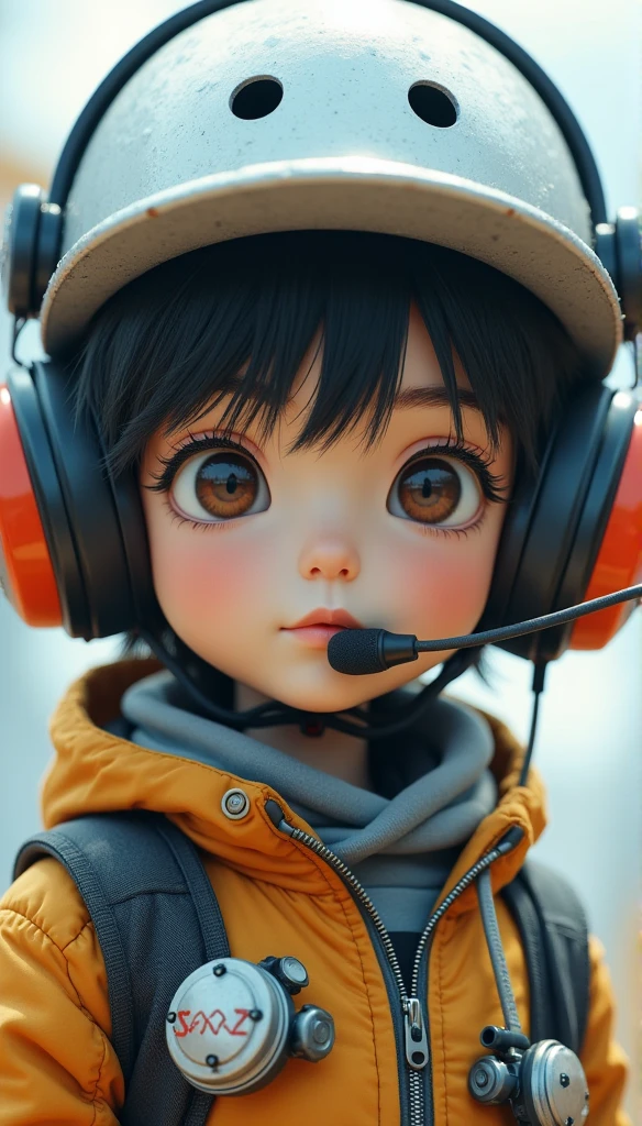 Create a high-definition, high-contrast, and 
yellow colour  saturation RenderMan image of a teenage boy with black hair, wearing a black and green and cute emoji t-shirt He's equipped with cool gaming headphones, epic pro earport and a young boy  .The boy is looking slightly to the left with a sigma  expression