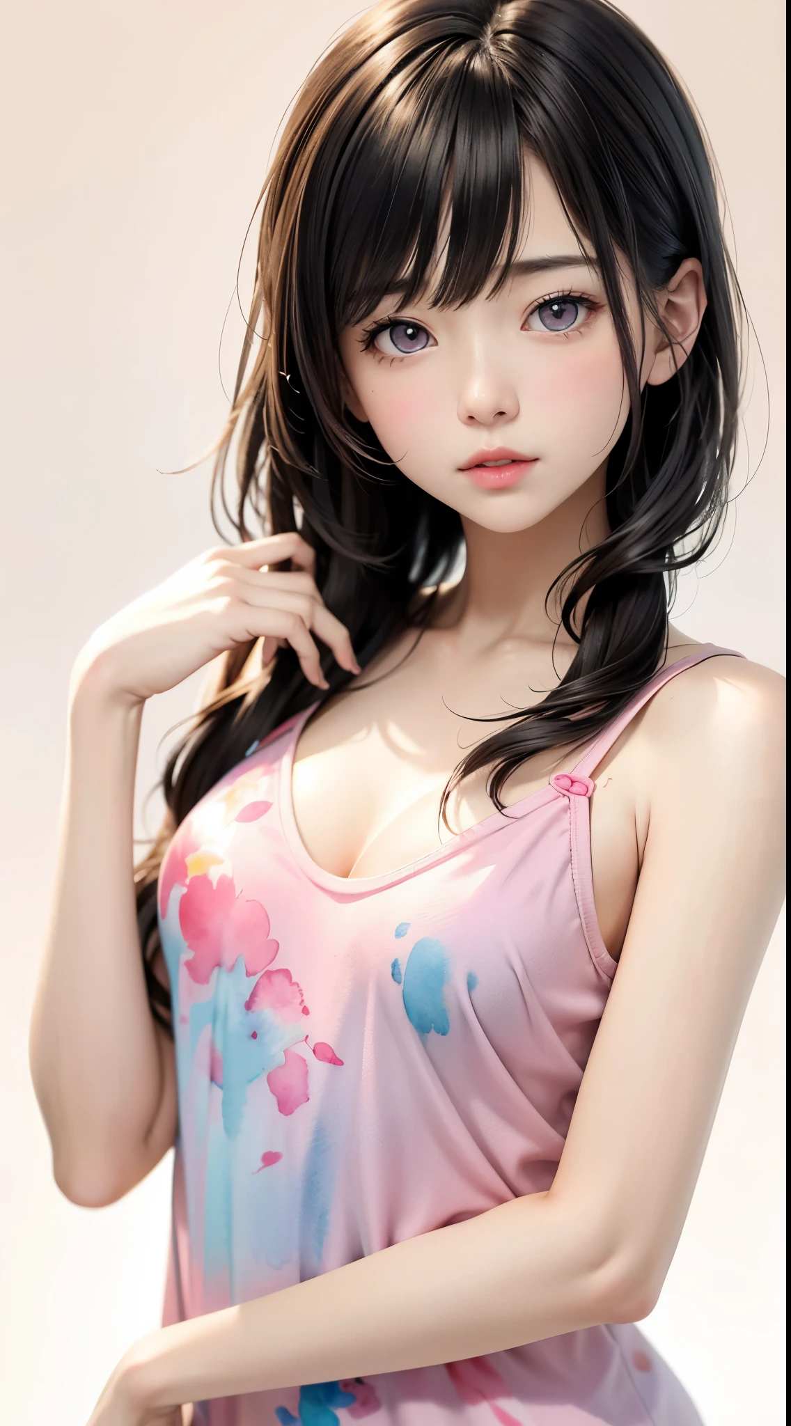 Realistic photos, 8k、(((Blurred background、Watercolor style background)))、A girl、１６talent、anatomy、Light pink eyes、#11: Loose Low Ponytail、Light pink hair、Small Breasts、Black open collar dress、Transparent lace dress、translucent、Random pose、best quality、high resolution、high resolution、Light、Professional photographer、(masterpiece:1.5)、(best quality:1.5)、(8k:1.2)、(Very detailed:1.2)、(Practical:1.2)、(超high resolution:1.2)、(Highly detailed and Practical skin:1.2)、(Very detailed and clean sharp eyes:1.2)、(Three women sentenced to prison.:1.5)、(Violent sex with multiple men:1.6)、(Overflowing love juice:1.4)、(Once the hiccups:1.5)、rest、(20-year-old woman weight loss:1.3)、(Beautiful eyeliner)、(Beautiful eye shadow)、natural lip color、rest、(White transparent thin underwear:1.2)、（White lace underwear：1.2）、rest、(Long shoulder-length white hair:1.8)、(flat chest：1.8)、（Underwear was torn by many people:1.5）、（The underwear was torn:1.6）、（Shredded panties:1.8）、（（Half naked:1.8））、Not even a ray.、(I&#39;I twitch:1.6)、(blush:1.2)、(ecstasy:1.6),(ending:1.2),(Vulgar:1.2),(stupid:1.2),(steam:1.5),(trembling:1.8),(Tears:1.2),(Slobber:1.5),(Sweat:1.4),(Roll your eyes:1.6)、（The underwear was torn in the middle by multiple people：1.5）、（The underwear is torn in the middle：1.8）、（soak：1.2）、（Multiple people take turns：1.5）、（Overall damage to underwear：1.2）、（Chest compressions：1.5）、（The underwear was torn in many places：1.8）、（Torn from top to bottom.：1.2）、（Extensive exposure of genitals：1.8）、（Showing female pink genitals：1.8）、（Exposing breasts：1.8）、（Torn from top to bottom.Exposing body parts：1.8）、（Torn from top to bottom.Exposing the skin of the body：1.2）、（The underwear was torn in many places on the upper body：1.5）、（Exposing breasts：1.5）、（Many people have seen：1.5）、（body fluid：1.5）、（Being touched by many people：1.2）、(Very small：1.3)、(Very small nipples：1.3)、Ultra high definition, Textured skin, Very detailed, 