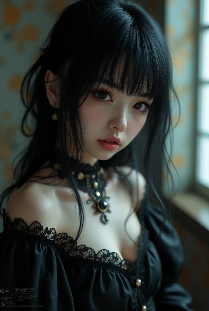 GOTHIC TA ON ALL FOURS CRAWLING FLIRTING, THE WOMAN WEAR LINGERIE BLACK OF FINE LACE FEAT SPIKES AND CHAINS AND ARE CRAWLING MIXING BEAUTY AND CUTE SENSE