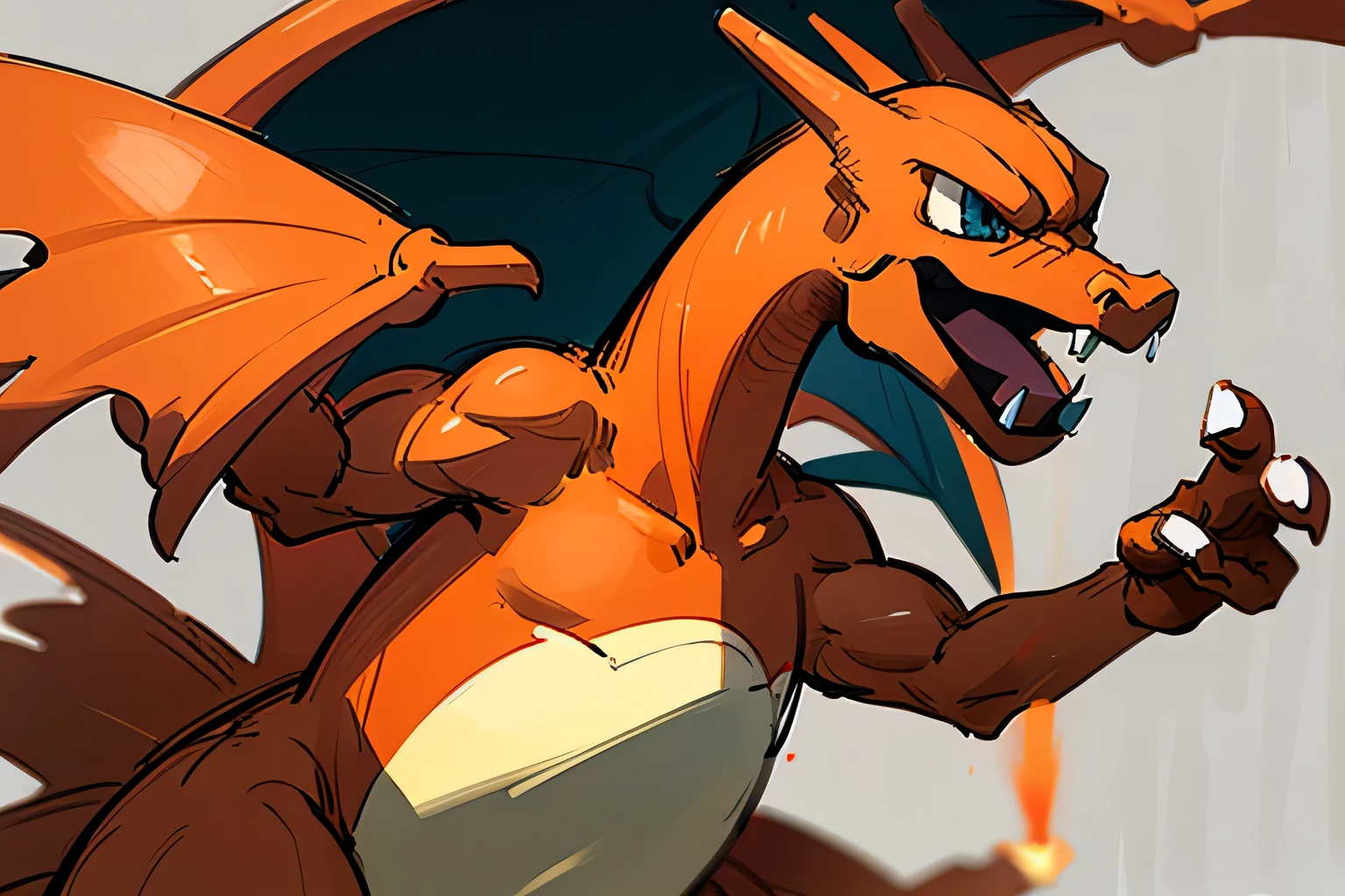 close up upperbody,Charizard(pokemon),(manaa style),(sketchup),(illustration),.