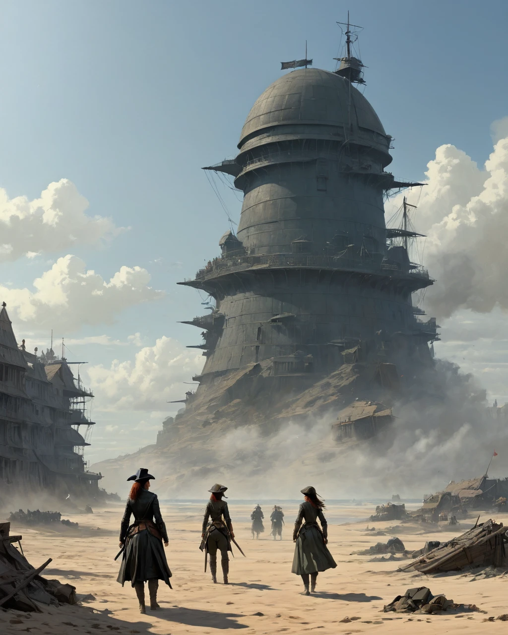 concept art, tarkus, anne bonny and mary read, by Ludwik Konarzewski Jr, rozalski, by Artur Tarnowski, by Adam Marczyaski, concept art for movies, by Ludwik Konarzewski, war of the worlds, sci - fi illustrations . digital artwork, illustrative, painterly, matte painting, highly detailed 