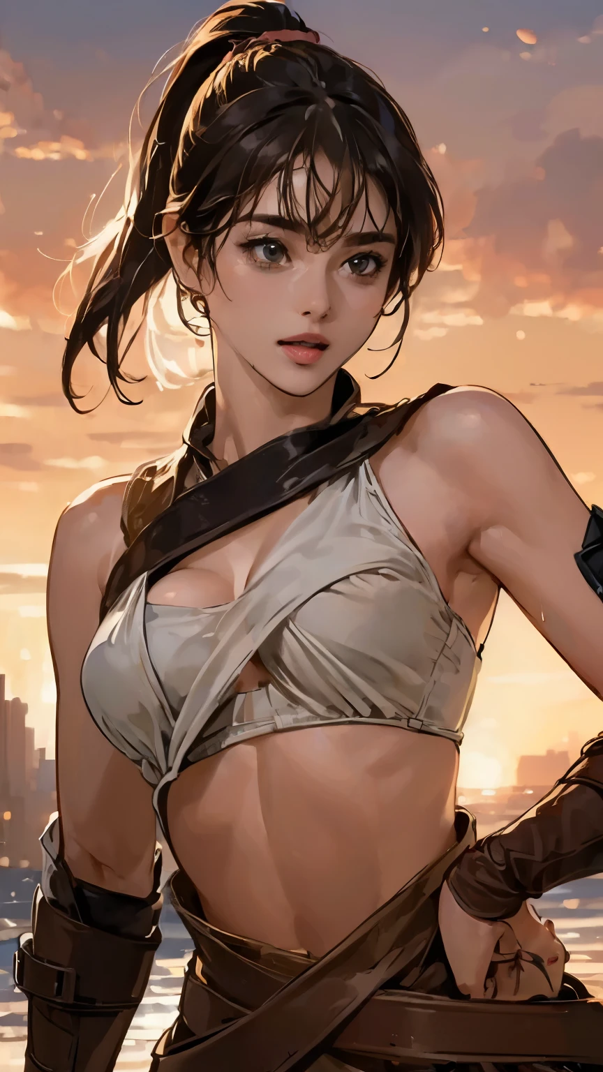thick thighs, armpits, sideboob, fantasy, small breasts, shinobi, strong back light, soft ambient main light, soft fill light, wide aperture lens,