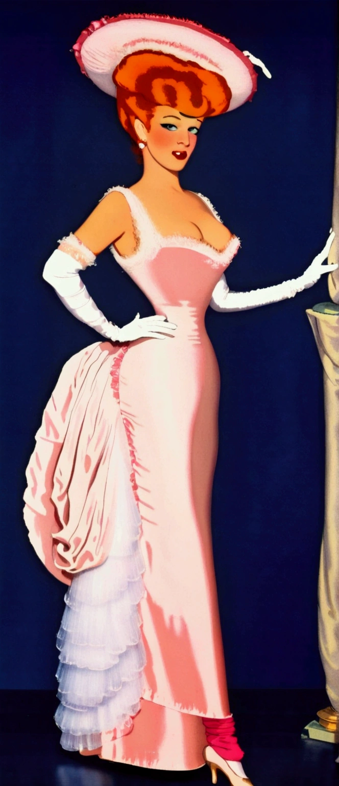 An elegant lady from the 50s, elegantly dressed. Vintage. Style by Alberto Vargas, oil painting, work of art.