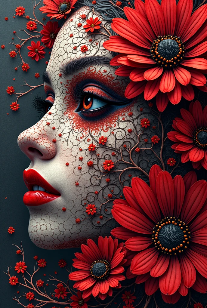 official art, unity 8k wallpaper, ultra detailed, beautiful and aesthetic, masterpiece, best quality, (zentangle, mandala, tangle, entangle), (fractal art:1.3) , 1girl, red flowers, extremely detailed, dynamic angle, cowboyshot, the most beautiful form of chaos, elegant, a brutalist designed, vivid colours, romanticism, by james jean, roby dwi antono, ross tran, francis bacon, michal mraz, adrian ghenie, petra cortright, gerhard richter, takato yamamoto, ashley wood, atmospheric