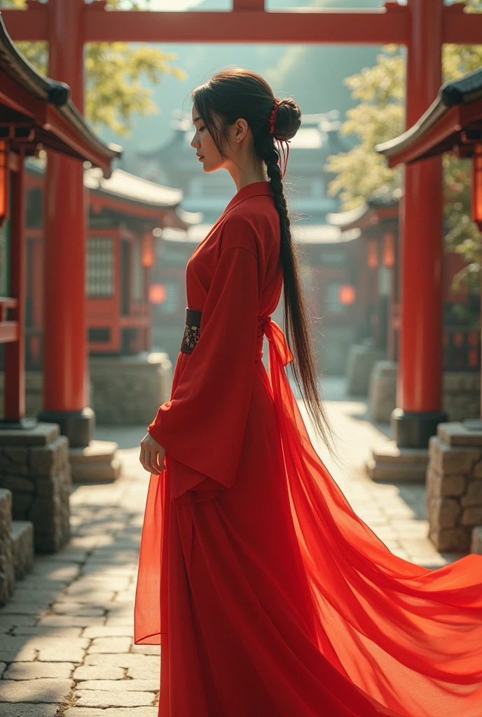 Spirit Dream_It's okay, Red Dress, shrine maiden, Shrine background, 1 Girl, tmasterpiece, Need, The is very detailed