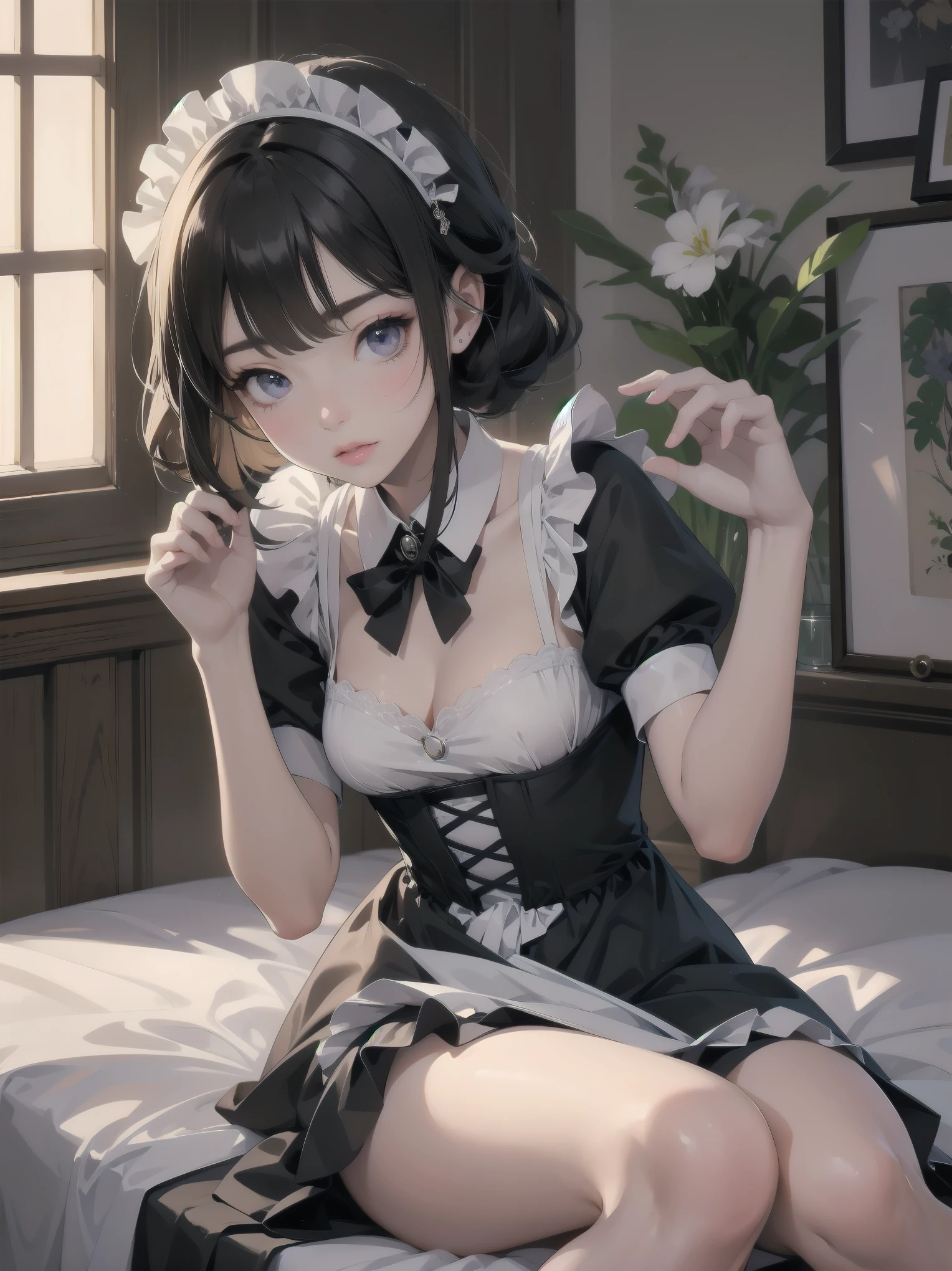 (Highest quality、16K、masterpiece、Ultra-high resolution、Victorian era、Photorealistic:1.2)、A delicate Lolita girl, aged 13、Cute pose of a lolita maid