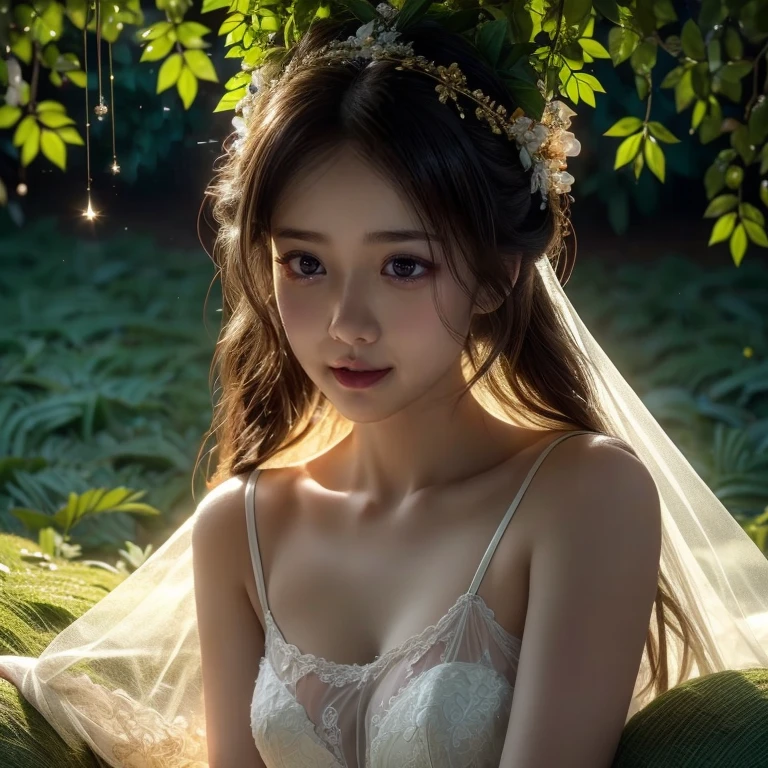 (best quality,masterpiece,8K),(detailed),sheer tight wedding underwear,in a garden,spreading her legs,highly detailed facial features,beautiful intricate eyes,lush green foliage,warm golden Rays on face,photorealistic,VolumetricLighting,ethereal,elegant,sensual,delicate lace details,flowy fabric,dramatic Sexy pose, Joyful Expressions LifeLike Rendering