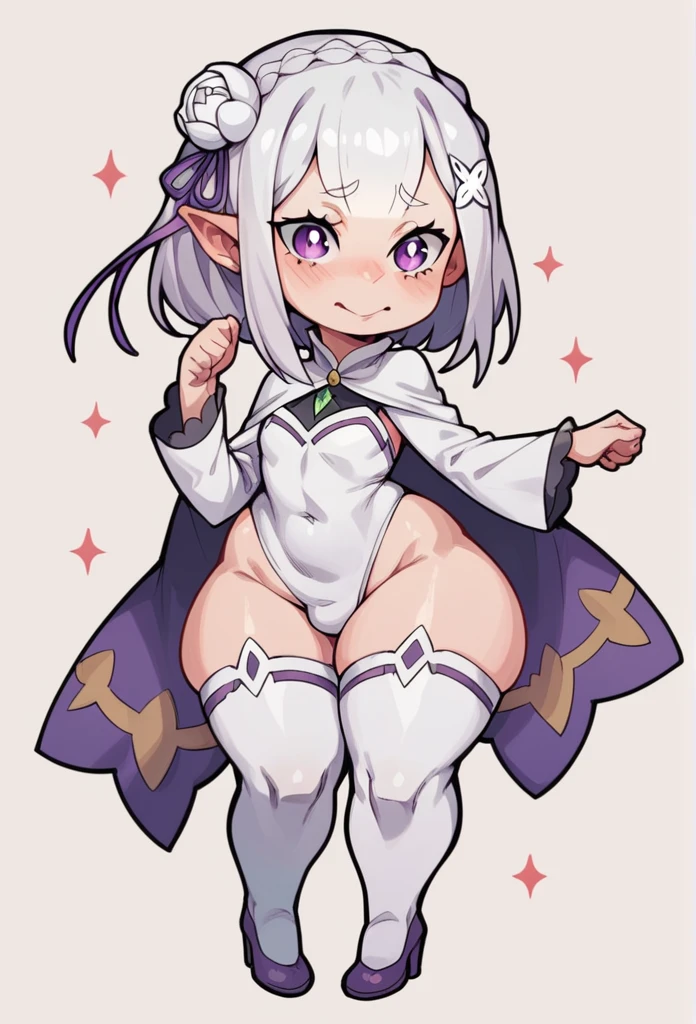 emilia{WorksRe:Zero - Starting Life in Another World}elf femboy ,white body ,big,huge wide hips, ((shortstack)) ,