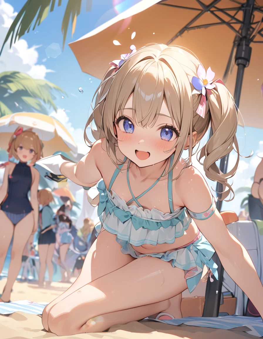 High resolution, Highest quality, Anatomically correct, masterpiece, 

Cute girl in tiny summer cute outfitsA cute girl group of 10、
Idol Group。

Beach background、
Lens Flare, 