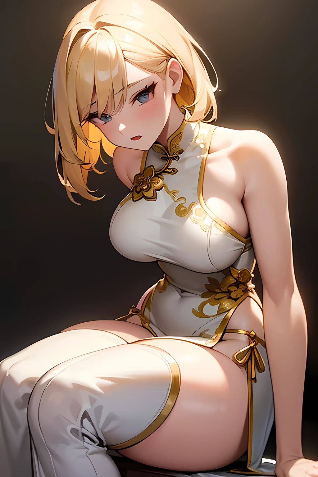 Blonde,medium hair highest quality, super high quality, 16k, Very detailed, 2.5D, Delicate and dynamic, Very delicate facial expression, Delicate eye depiction, Healthy body shape, Erotic, 2 woman, Chinese dress, Large, firm, swaying bust