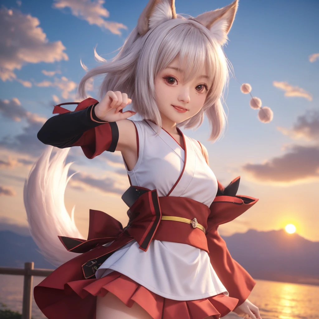 Anime girl in a red and white dress with a cat ears - SeaArt AI