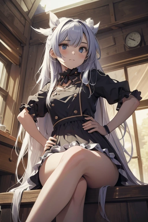 Cute  s　top-quality　​masterpiece　Normal five fingers　Lust hair maid café clerk , half naked, small breast, naughty pose