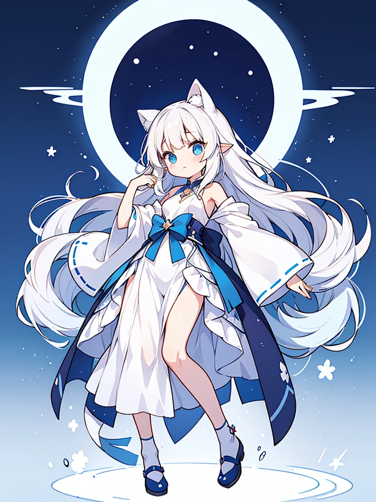 Anime girl with white hair and blue eyes wearing a short skirt, white fur fox, white fox anime, white fox, white cat girl, white fox ears, very beautiful anime cat girl, vampire white fox, Cute style of women's furry mini, anime female characters