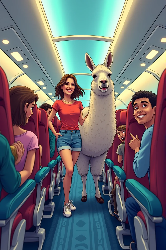 It shows a woman masturbating naked in the seat of an airplane with people around
