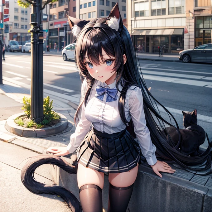 A naked high school girl is walking in the park., by 2 person, skirt, Pussy, torn underwear、Removed lace panties , embarrassed look, black knee socks, 風でskirtがめくれている, Two-dimensional beautiful girl、tits、wearing a collar、restraint、dog ears、stick out tongue、dog pose、squatting down and spreading legs、peeing、Ahegao、wet、legs wide open、sweating a lot、ecstasy face、masturbation