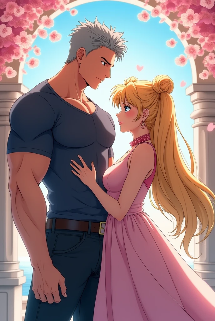 Blushing naked Cinderella with soft breasts has passionate sex in doggystyle while standing with a man, man fucks her from behind