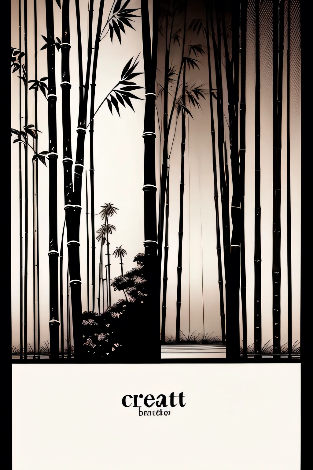 creat an image of bamboo trees; frontal; no ground; branches and leaves; line art