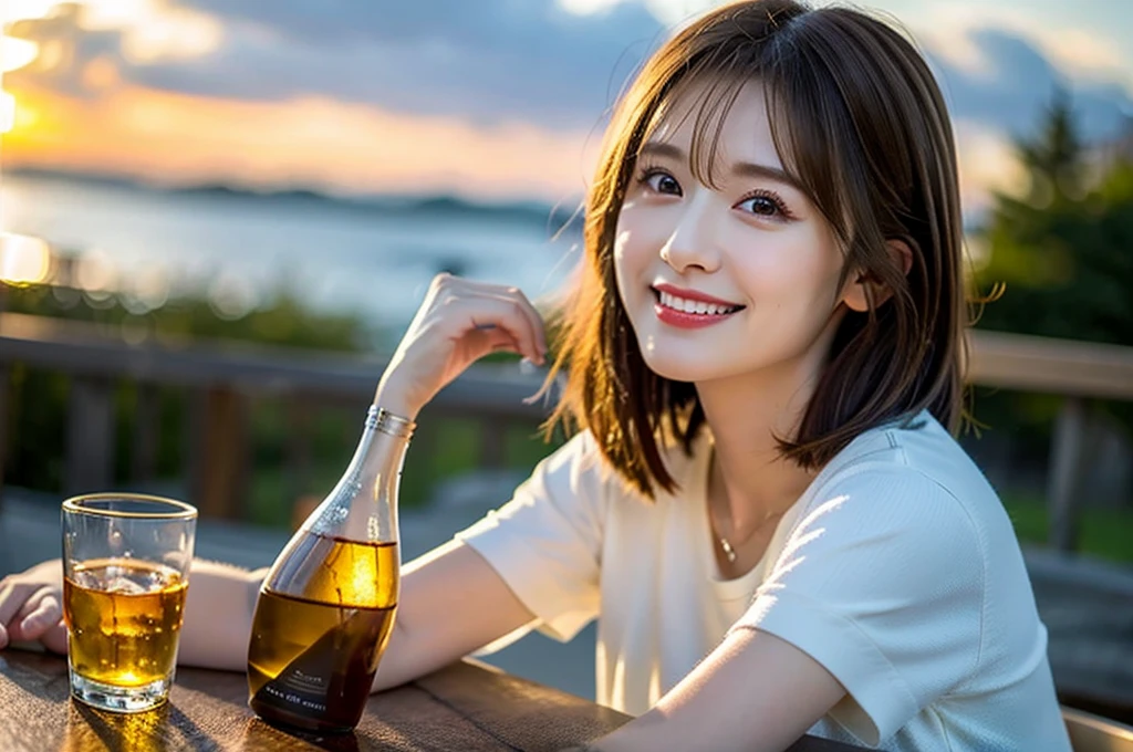 ((Highest quality、8k、masterpiece:1.3))、Shortcuts、cute、slimカップル、modelカップル、actress男優、(Realistic, Intricate details:1.2), full-course dinner、Wine Party、Amazing view of the sunset sky and clouds、A bright smile、short hair,Bright Face、45 years old), 42 years old, red wine 、Appetizers、Italian food、Wine bottle、Champagne、sparkling wine、Two beauties、Brown Hair、Shortcuts、Long sleeve shirt、dress、Beautiful woman 1, (slimな顔), (The body is slim), (Brown Hair), (Shortcuts), cheeks turn a little red,Attractive beauty、restaurant, In a prominent place (From the waist up) Nova Frog Style, actress, model, Upper Body, White wine, slim, wine glass, 中央に置かれたwine glass, smile, (smile: 1.15), Beautiful fine grain, Depth f/2,saturation, High Contrast, Strong light and shadow,Moist Body:1.5、3D texture、Delicate eyes、Brown Hair、The hair is very shiny、