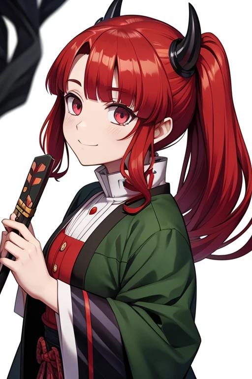 red haired woman, Demon Slayer Oni Appearance, drawing style same as Kimetsu no Yaiba.