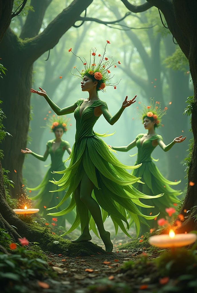 The dryads are the nymphs of oaks in particular and trees in general... They emerged from a tree called "Tree of the Hesperides.". Some of them went to the Garden of the Hesperides to protect the golden apples in it... NSFW